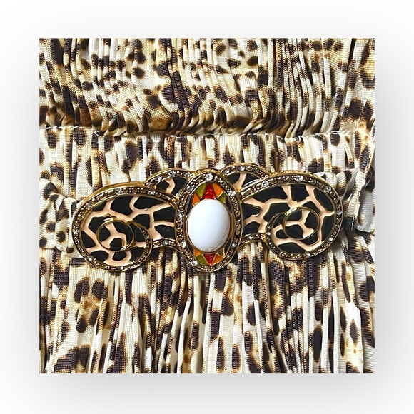 Class Roberto Cavalli 𒀭Luxe Crystal Enameled Metal Belt Top 𒀭Leopard Print 𒀭4 - Picture 4 of 16